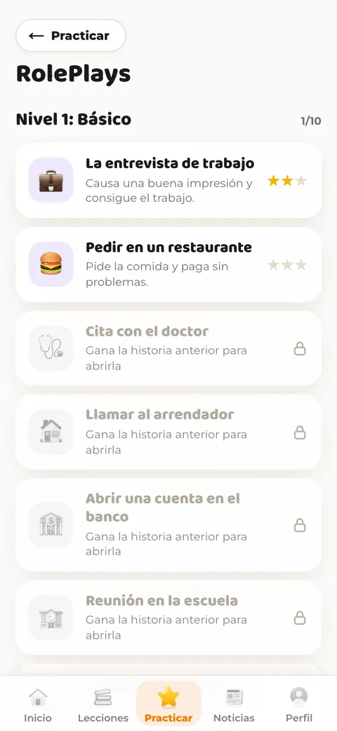 Pantalla de role-plays de la app WeBelong